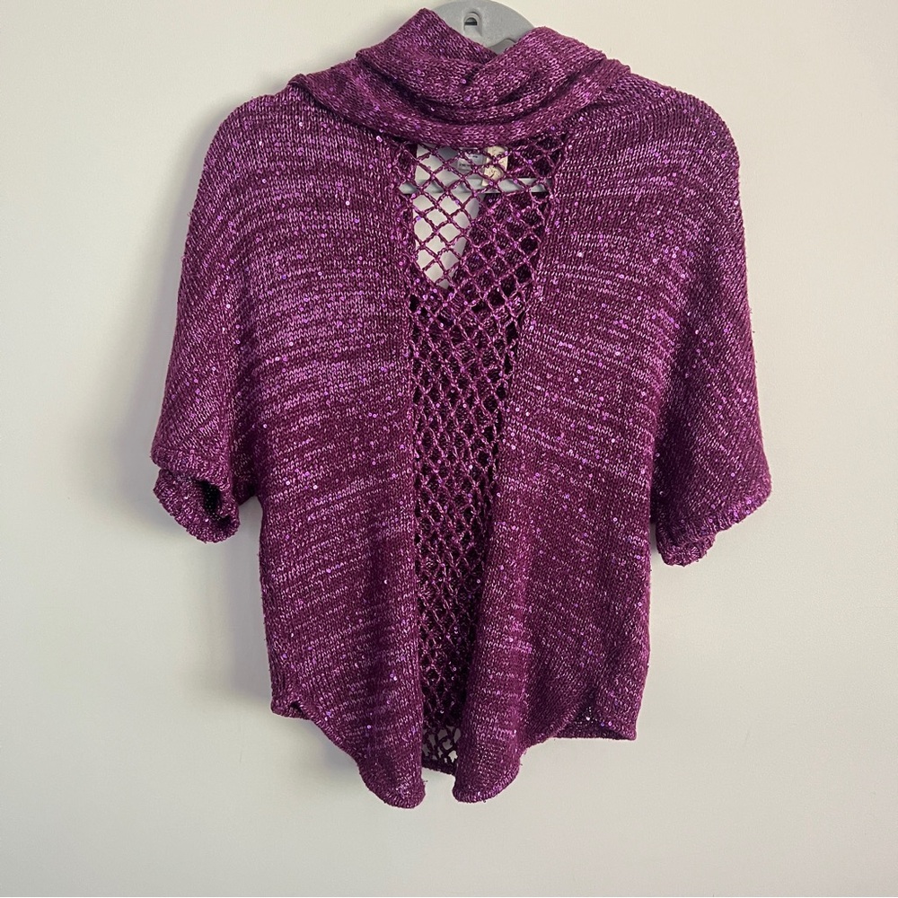 Y2K Purple Sequin Cowl Neck Top Size Small Glam Sequin Top Knit - Picture 4 of 10